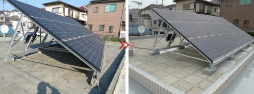 断熱ブロック上に設置された太陽光の載せ替えと防水工事 施工前と施工後.jpg